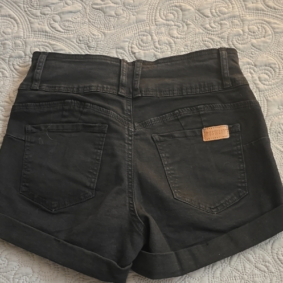 High Waist Black Denim Shorts with Folded Cuff - Picture 1 of 4